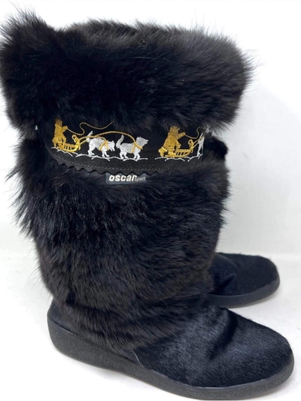 Oscar Sport Winna Black Fur Boots Italy Embroidered Winter Boots EU38